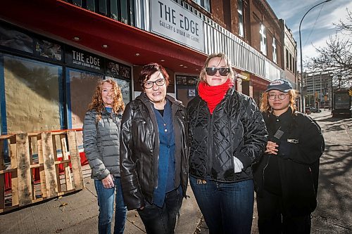 JOHN WOODS / FREE PRESS
Susan Lamberd, chairperson of The Edge Gallery, from left, Elise Nadeau, Director of The Edge Gallery, Mahri White, Administration Coordinator of ArtsJunktion, and Nancy Nguyen, Program Coordinator, are photographed outside The Edge Gallery on Main Street in Winnipeg Tuesday, October 15, 2024. The Edge Gallery and ArtsJunktion suffered fires and they are holding a fundraising social to help them get back on their feet.

Reporter: ?