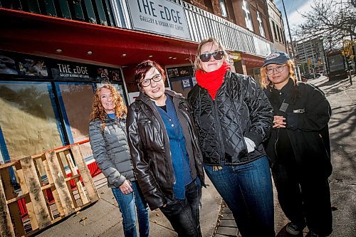 JOHN WOODS / FREE PRESS
Susan Lamberd, chairperson of The Edge Gallery, from left, Elise Nadeau, Director of The Edge Gallery, Mahri White, Administration Coordinator of ArtsJunktion, and Nancy Nguyen, Program Coordinator, are photographed outside The Edge Gallery on Main Street in Winnipeg Tuesday, October 15, 2024. The Edge Gallery and ArtsJunktion suffered fires and they are holding a fundraising social to help them get back on their feet.

Reporter: ?