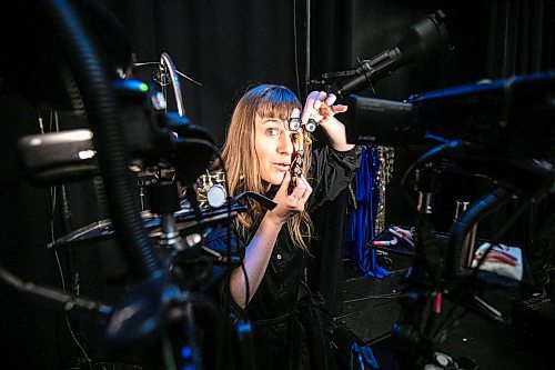 MIKAELA MACKENZIE / FREE PRESS
	
Stephanie Morin-Robert, whose latest solo show SOFT SPOT opens the Theatre Cercle Moliere season Wednesday night, with some of her puppetry props and videocameras at the French theatre on Tuesday, Oct. 15, 2024.

For Ben Waldman story.
Winnipeg Free Press 2024