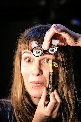 MIKAELA MACKENZIE / FREE PRESS
	
Stephanie Morin-Robert, whose latest solo show SOFT SPOT opens the Theatre Cercle Moliere season Wednesday night, with some of her puppetry props at the French theatre on Tuesday, Oct. 15, 2024.

For Ben Waldman story.
Winnipeg Free Press 2024