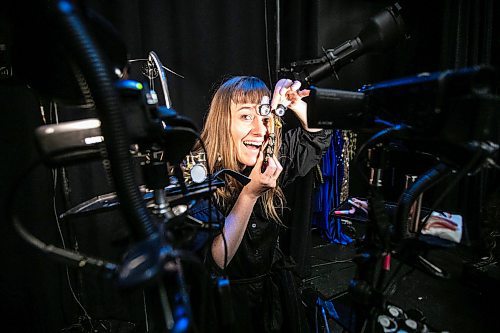 MIKAELA MACKENZIE / FREE PRESS
	
Stephanie Morin-Robert, whose latest solo show SOFT SPOT opens the Theatre Cercle Moliere season Wednesday night, with some of her puppetry props and videocameras at the French theatre on Tuesday, Oct. 15, 2024.

For Ben Waldman story.
Winnipeg Free Press 2024