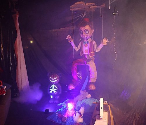 A scary puppet watches over one of the rooms at the haunted house. (Photos by Michele McDougall/The Brandon Sun)
