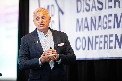 MIKAELA MACKENZIE / FREE PRESS
	
Dauphin mayor David Bosiak speaks at the Manitoba Disaster Management Conference on Wednesday, Oct. 16, 2024.

For Nicole story.
Winnipeg Free Press 2024