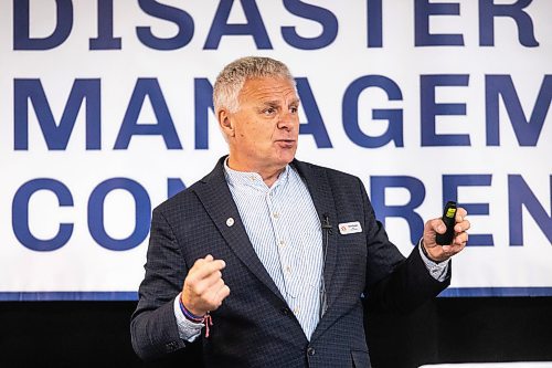 MIKAELA MACKENZIE / FREE PRESS
	
Dauphin mayor David Bosiak speaks at the Manitoba Disaster Management Conference on Wednesday, Oct. 16, 2024.

For Nicole story.
Winnipeg Free Press 2024