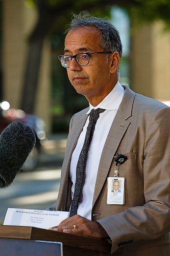 MIKE DEAL / WINNIPEG FREE PRESS

Dr. Jitender Sareen, provincial specialty lead for mental health and addiction speaks after Health, Seniors and Active Living Minister Cameron Friesen announced on the HSC campus Wednesday morning, that the government will be making a $3.5million investment in a new unit and additional addictions, mental health and security staff which will be added to the Health Sciences Centre (HSC) Winnipeg emergency department (ED), to improve outcomes for patients in various stages of intoxication, withdrawal or mental health crisis. 

200902 - Wednesday, September 02, 2020.