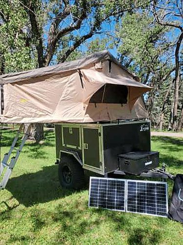 The trailer that Jim Miscavish designed and built with the bunk tent on top. (Michele McDougall/The Brandon Sun)