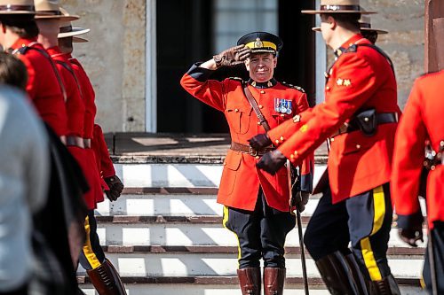 MIKAELA MACKENZIE / FREE PRESS
	
Scott McMurchy, new commanding officer of the Manitoba RCMP, watches the parade march past during the Manitoba RCMP ceremonial transfer of command from Rob Hill to Scott McMurchy at Lower Fort Garry National Historic Site on Thursday, Oct. 17, 2024.

Standup.
Winnipeg Free Press 2024