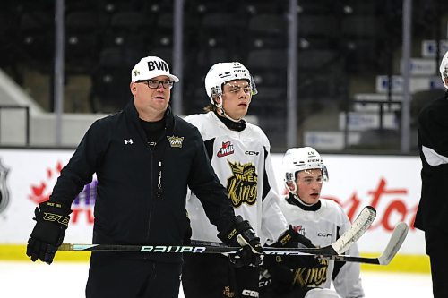 Raiden Zacharias stands beside Brandon Wheat Kings head coach and general manager Marty Murray during team practice on Thursday at Westoba Place. (Perry Bergson/The Brandon Sun)
Oct. 18, 2024