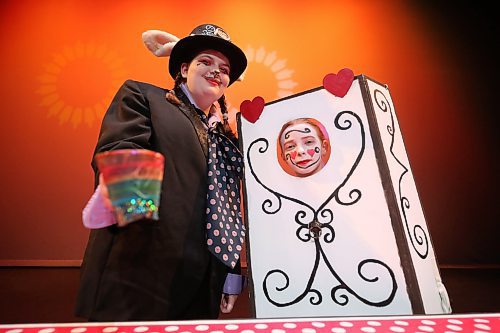 August Miller as the March Hare, left, and Violet Connery-Dwyer playing the Tiny Door, will be performing in the upcoming Mecca kids musical production of Alice @ Wonderland today and tomorrow at the Western Manitoba Centennial Auditorium. (Matt Goerzen/The Brandon Sun)