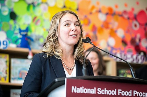 MIKAELA MACKENZIE / FREE PRESS
	
Minister of families Jenna Sudds speaks at a school nutrition program funding announcement at Marion School in Winnipeg on Friday, Oct. 18, 2024.

For Maggie story.
Winnipeg Free Press 2024