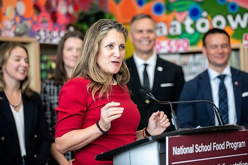 MIKAELA MACKENZIE / FREE PRESS
	
Deputy prime minister Chrystia Freeland announces school nutrition program funding at Marion School in Winnipeg on Friday, Oct. 18, 2024.

For Maggie story.
Winnipeg Free Press 2024