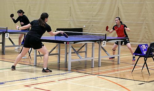 More than 50 table tennis players of various ages gathered at Brandon University's Healthy Living Centre on Saturday to compete in singles and doubles tournaments as part of the Manitoba Table Tennis Association's MBLL Assiniboine Open event. Organizers said it was the biggest table tennis event held in Brandon in years. (Colin Slark/The Brandon Sun)