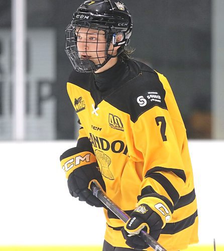 Brandon Wheat Kings forward Reid Nicol is playing in the Manitoba U18 AAA Hockey League as an underager, and is expected to be a high pick in the 2025 Western Hockey League draft. He is shown in action against the Winnipeg Thrashers at J&amp;G Homes Arena on Saturday, Oct. 21, 2024. (Perry Bergson/The Brandon Sun)
Oct. 21, 2024