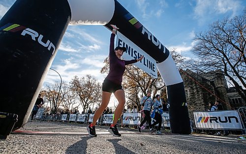 JOHN WOODS / FREE PRESS
People cross the finish line at the WFPS Run at the Canadian Mennonite University Sunday, October 20, 2024. 

Reporter: s/u