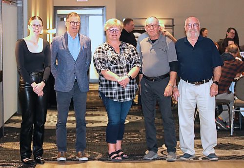 Ally Neufeld of Boissevain, Dale McKinnon of Deloraine, Nicole Madsen of Hamiota, Peter Perreault of Russell and Miles Parr of Russell are honoured on Saturday at Baseball Manitoba's annual awards banquet at Brandon's Clarion Hotel &amp; Suites. (Perry Bergson/The Brandon Sun)
Oct. 19, 2024