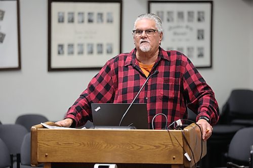 Brandon General Museum and Archives board chair Brent Chamberlain provides a yearly update on the organization's activities and plans during Monday's Brandon City Council meeting. (Colin Slark/The Brandon Sun)