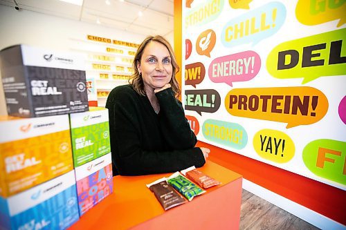 MIKAELA MACKENZIE / FREE PRESS
	
Cheryl Zealand, founder of Cranked Energy Bars, at her business in Winnipeg on Monday, Oct. 21, 2024. Zealand appeared on Dragons' Den last Thursday, looking for a strategic partner to help her expand her company nationally.

For Aaron Epp story.
Winnipeg Free Press 2024