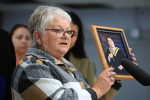 Ruth Bonneville / Free Press

Biz - Worker safety presser 

Cindy Skanderberg,holds a photo of her late son, Michael Skanderberg, who died while on work, as she speaks about the importance of worker safety at press conference hosted by Minister Moses Tuesday. 

Minister Jamie Moses holds press conference on worker safety at IBEW Code of Excellence Training Centre Tuesday.

See story by Gabby
 
Oct 22nd, , 2024
