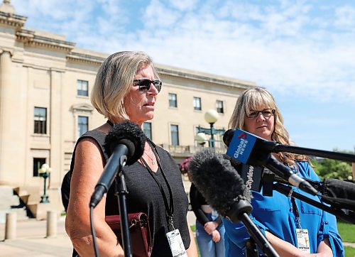 RUTH BONNEVILLE / WINNIPEG FREE PRESS

Local Presser  -   Oakview Place care home 

Dianna Klasses speaks to the media about allegations of abuse at Oakview Place Care Home at the rear of the Legislative Building on Tuesday.  Klassen's 92-year-old father was one of several residents that allegedly experienced abuse from a staff member at he home.  

Next to Klassen is Gail Johnson who's mother was also allegedly abused and is still a resident at Oakview.  

Manitoba Liberal Leader, Dougald Lamont, along with two families with parents at Oakview Place are calling on the province for better supports and protections for Seniors in Personal Care Homes.  

See story. 

July 12th, 2022