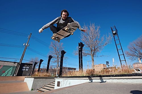 Lukas Trout boosts a big air out of the roll-in at the Kristopher Campbell Memorial Skatepark in Brandon on a sunny Wednesday afternoon. (Tim Smith/The Brandon Sun)