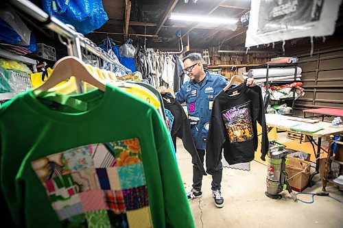 MIKAELA MACKENZIE / FREE PRESS
	
Roy Liang, the maker behind Winnipeg North of Fargo, shows quilted sweaters in his garage workshop space on Tuesday, Oct. 22, 2024.

For Eva Wasney story.
Winnipeg Free Press 2024