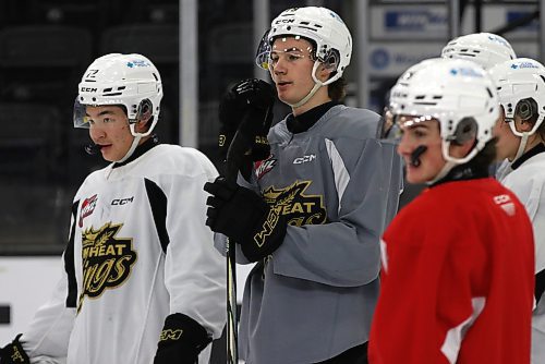 Brandon Wheat Kings forward Carter Klippenstein, in grey, watches a drill during practice at Westoba Place on Thursday afternoon with Marcus Nguyen, in white, and the injured Easton Odut, in red. Klippenstein is back after missing four games due to injury as Brandon hosts the Saskatoon Blades tonight and the Calgary Hitmen on Saturday. (Perry Bergson/The Brandon Sun)
Oct. 24, 2024