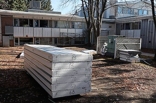 24102024
New insulation sits outside the Parkview Seniors Housing Co-Op on 13th Street in Brandon. The federal government is investing $3.49 million to enhance energy efficiency at the housing co-op through the Canada Greener Affordable Housing program. 
(Tim Smith/The Brandon Sun)