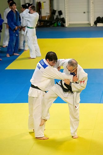 BROOK JONES/FREE PRESS
First degree black belt (shodan) judoka Shogun Laszko (left), 23, who is a member of Team Manitoba practices with Olympian (1992 and 1996) Ewan Beaton (right), who is a sixth degree black belt (rokudan) judoka and the provincial coach for Judo Alberta, during a training session at Nakamura Judo in Winnipeg, Man., Thursday, Oct. 24, 2024.