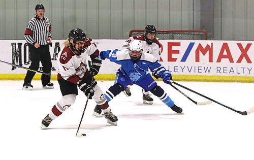 Assiniboine College Cougars forward Kasey Fouillard (11) of Miniota puts a shot on net despite the best efforts of Lake Region State College defender Arianna Haraseth (3) during AC's 6-0 victory at J&G Homes Arena on Saturday. Kylee Emms-Finnsson scored the winner seven minutes into the first period, with her sister Keely adding an insurance marker four minutes later. Brooklyn Franklin, Meagan Carnegie, Brooklyn Driedger and Alexis Campbell had the other AC goals. (Perry Bergson/The Brandon Sun)
Oct. 28, 2024