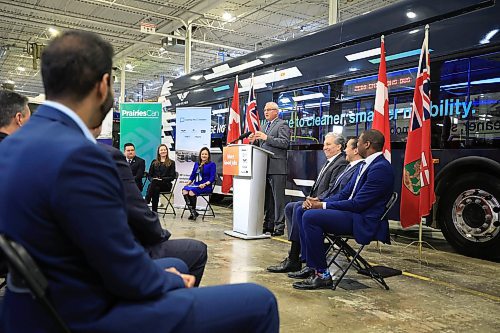 Ruth Bonneville / Free Press

Biz - New Flyer announcement 

Paul Soubry, CEO of New Flyer Industries, speaks at event Friday. 

New Flyer Industries hosts media event announcing that they are expanding their  production to make electric buses in Canada, from start to finish, with the help of $38 million in new funding from the federal and provincial governments Friday. 

Paul Soubry, president and CEO, NFI Group Inc. spoke at the event  and thanked all levels of government for their support.  

Premier Wab Kinew, 
Federal Northern Affairs Minister Dan Vandal, and Minister Jamie Moses were some of the officials in attendance.. 

See Martin Cash story.

Oct 25th, , 2024
