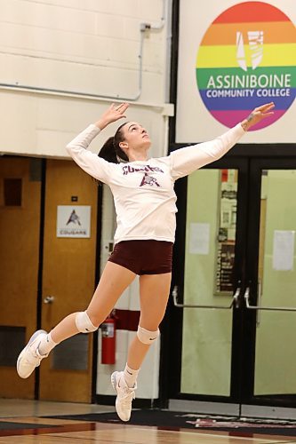 Assiniboine College Cougars second-year middle blocker Heather Brost serves during practice on Monday. (Thomas Friesen/The Brandon Sun)