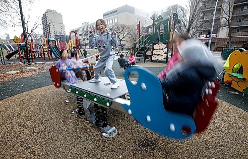 JOHN WOODS / FREE PRESS
Children play on a play structure as politicians and stakeholders hold an opening ceremony of the renovated play structure in Central Park Tuesday October 29, 2024.

Reporter: s/u