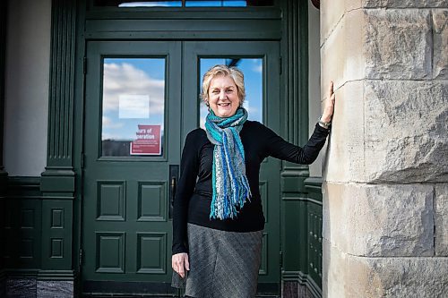 MIKAELA MACKENZIE / FREE PRESS
	
Ann Hodges, the new PTE artistic director, outside Red River College building (where she got her start with PTE selling subscriptions) in Winnipeg on Wednesday, Oct. 30, 2024.

For Ben Waldman story.
Winnipeg Free Press 2024