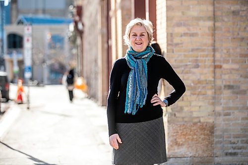 MIKAELA MACKENZIE / FREE PRESS
	
Ann Hodges, the new PTE artistic director, outside Red River College building (where she got her start with PTE selling subscriptions) in Winnipeg on Wednesday, Oct. 30, 2024.

For Ben Waldman story.
Winnipeg Free Press 2024