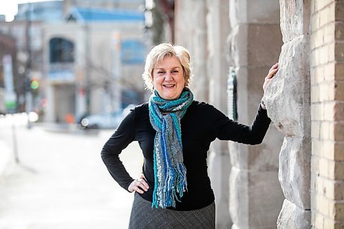 MIKAELA MACKENZIE / FREE PRESS
	
Ann Hodges, the new PTE artistic director, outside Red River College building (where she got her start with PTE selling subscriptions) in Winnipeg on Wednesday, Oct. 30, 2024.

For Ben Waldman story.
Winnipeg Free Press 2024