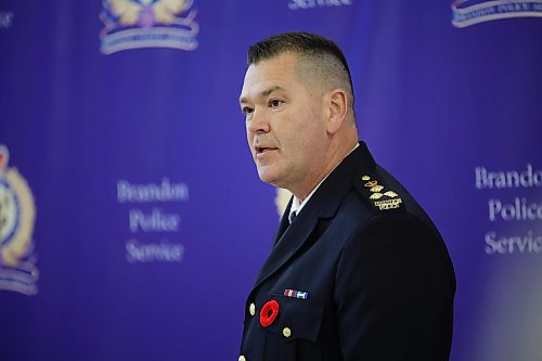 30102024
Newly sworn in Brandon Police Service Chief Tyler Bates speaks to the gathered crowd after his swearing in ceremony at the Brandon Armoury on Wednesday.
(Tim Smith/The Brandon Sun)