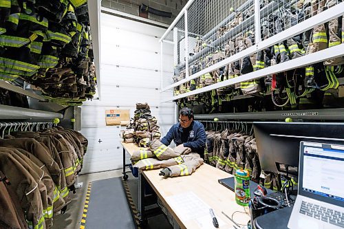 MIKE DEAL / FREE PRESS
Ivan Valencia, Paramedic assigned to light duties as he recovers from a health issue, puts together a set of clean PPE that will be sent off to a specific WFPS member at one of Winnipeg&#x2019;s stations.
A tour inside the PPE cleaning and maintenance department. After crews fight a fire all of their protective gear is bagged and sent to be cleaned at this single location to help reduce possible transmission of hazardous materials.
Terry Duguid, MP for Winnipeg South and Parliamentary Secretary to the Prime Minister and Special Advisor for Water, talks about the National Framework on Cancers Linked to Firefighting during a press conference at the Winnipeg Fire Paramedic Service Academy (2546 McPhillips St.) Friday morning. Tom Bilous, President, UFFW and Kevin Lamoureux, MP for Winnipeg North were also on hand to speak to the media.
Reporter: Erik Pindera 
241101 - Friday, November 01, 2024.