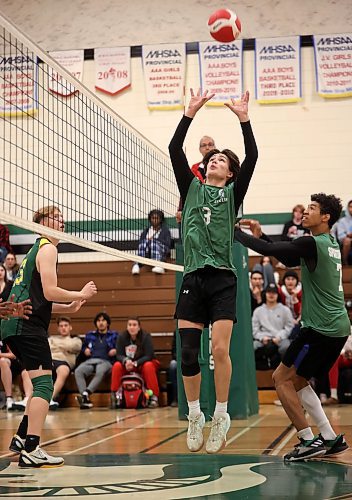 01112024
Junior Martine #3 of the Neelin Spartans sets the ball during the Spartans varsity match against the John Taylor Pipers in the 30th Annual Spartan Dig volleyball tournament at &#xc9;cole Secondaire Neelin High School on Friday. Ninety-six high schools are taking part in 276 matches over two days. 
(Tim Smith/The Brandon Sun)