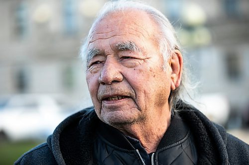 MIKAELA MACKENZIE / FREE PRESS
	
Jim Sinclair speaks with the Free Press after paying his respects to his cousin Murray Sinclair at a sacred fire in front of the Manitoba Legislative Building in Winnipeg on Monday, Nov. 4, 2024.


Winnipeg Free Press 2024