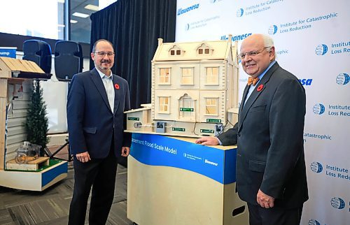 Ruth Bonneville / Free Press

Biz - Wawanesa presser

Paul Kovacs, Executive Director, Institute of Catastrophic Loss Reduction, and Jeff Goy (left), President and CEO, Wawanesa Insurance stand next to a model of a home that is equipped with better technology to handle extreme weather.   The news event was part of the grand opening of the Institute for Catastrophic Loss Reduction's Climate Resilience Centre held at Wawanesa Insurance's head office Tuesday.

See Martin Cash story.



Nov 5th,  2024