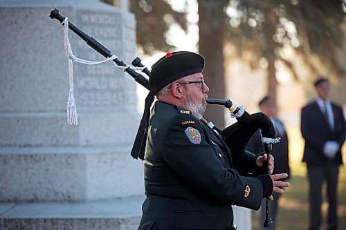 05112024
A bagpiper performs during the annual No Stone Left Alone ceremony at the Brandon Cemetery on Tuesday morning. Hundreds, including students from multiple Brandon school&#x2019;s, took part in the event meant to honour the sacrifice and service of soldiers in Canada's military. (Tim Smith/The Brandon Sun)