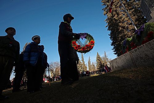 05112024
Wreath&#x2019;s are laid at the Brandon War Memorial during the annual No Stone Left Alone ceremony at the Brandon Cemetery on Tuesday morning. Hundreds, including students from multiple Brandon school&#x2019;s, took part in the event meant to honour the sacrifice and service of soldiers in Canada's military. (Tim Smith/The Brandon Sun)