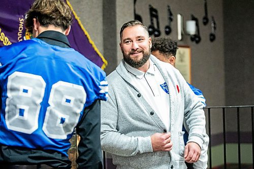 MIKAELA MACKENZIE / FREE PRESS
	
Oak Park head coach Chris Ollson at the WHSFL press conference before the AAAA football championship in Winnipeg on Tuesday, Nov. 5, 2024.

For Josh story.
Winnipeg Free Press 2024