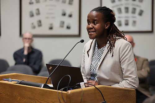 City of Brandon principal planner Sonikile Tembo discusses updates to the new city plan before it received second reading at Monday's Brandon City Council meeting. (Photos by Colin Slark/The Brandon Sun)