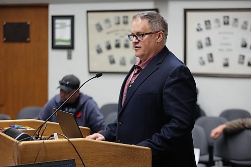 Brandon general manager of operations Patrick Pulak gives a progress update on renovations to the Sportsplex at Monday's city council meeting. (Colin Slark/The Brandon Sun)