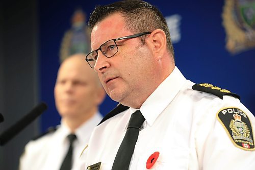 Ruth Bonneville / Free Press

Local - WPS Presser

WINNIPEG POLICE SERVICE

Deputy Chief Gene Bowers (glasses)  &amp; Superintendent Cam Mackid provide information regarding a Professional Standards Unit investigation involving three WPS officers  at WPS Headquarters Thursday.

As a result of the investigation, three police officers were charged on Nov 6th, 2024 with a variety of charges including theft (2 officers) and breach of trust.  All three officers were placed on administrative leave as the investigation continues.
 
Nov 7th,  2024