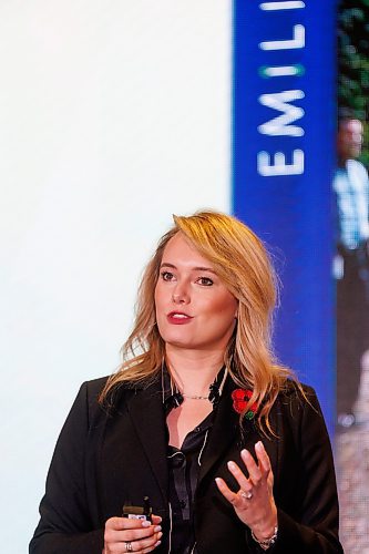 MIKE DEAL / FREE PRESS
Jacqueline Keena, managing director of EMILI, speaks during EMILI&#x2019;s annual Agriculture Enlightened conference being held at the Fairmont Hotel.
EMILI is an industry-led non-profit that works collaboratively with producers, industry, and academia in an effort to grow a sustainable and economically resilient digital agriculture industry.
Reporter: Gabrielle Piche
241107 - Thursday, November 07, 2024.