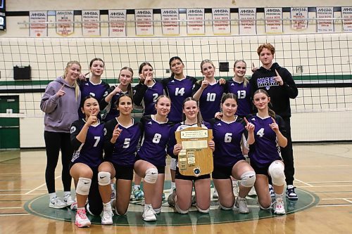 The Vincent Massey Vikings won the Brandon High School Volleyball League junior varsity girls' final at Neelin on Thursday, taking the second match in four sets. (Thomas Friesen/The Brandon Sun)