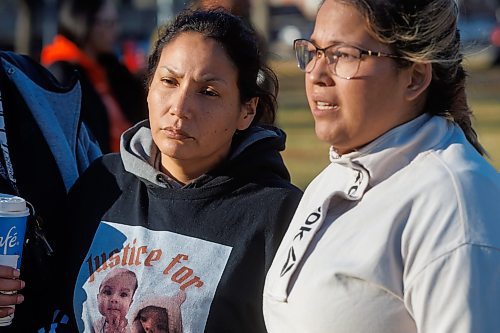 MIKE DEAL / FREE PRESS
(From left) Natalie Anderson, and Sage Kent, talk about their plan to stay in Memorial Park for the weekend.
Family and friends of Natalie Anderson, who raised Xavia Butler until she was taken from her by CFS and given back to her biological mother in contravention of an agreement that the two first cousins had made, have set up a sacred fire in Memorial Park and plan to stay there through the weekend in protest.
Xavia Butler was recently identified as the remains that were discovered in June in the Rural Municipality of Grahamdale, about 250 kilometres northwest of Winnipeg.
Reporter: Maggie Macintosh
Note: I was given permission to include the sacred fire in my photos.
241108 - Friday, November 08, 2024.