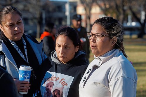 MIKE DEAL / FREE PRESS
(From left) Michelle Houle, Natalie Anderson, and Sage Kent, talk about their plan to stay in Memorial Park for the weekend.
Family and friends of Natalie Anderson, who raised Xavia Butler until she was taken from her by CFS and given back to her biological mother in contravention of an agreement that the two first cousins had made, have set up a sacred fire in Memorial Park and plan to stay there through the weekend in protest.
Xavia Butler was recently identified as the remains that were discovered in June in the Rural Municipality of Grahamdale, about 250 kilometres northwest of Winnipeg.
Reporter: Maggie Macintosh
Note: I was given permission to include the sacred fire in my photos.
241108 - Friday, November 08, 2024.